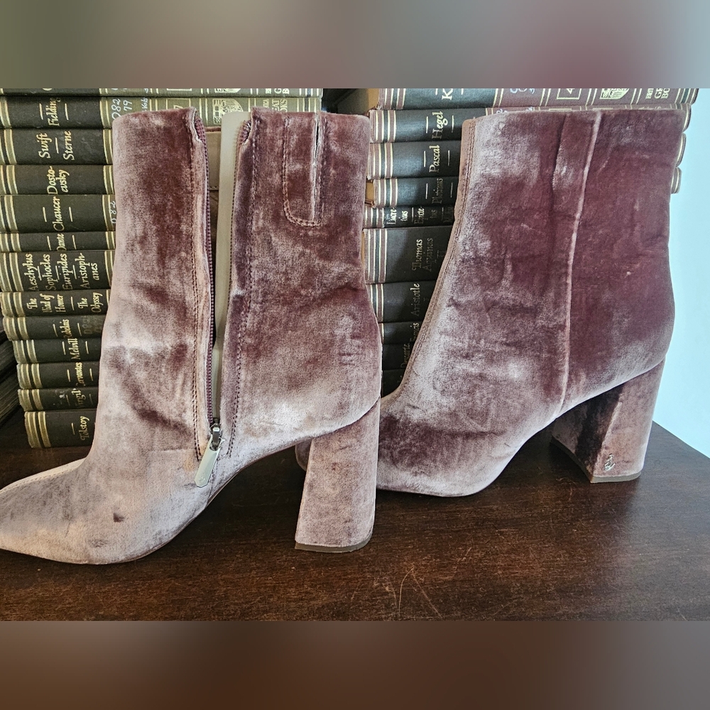 Sam Edelman Pink Velvet Ankle Boots Block Heel Size 9.5​ - Picture 4 of 8